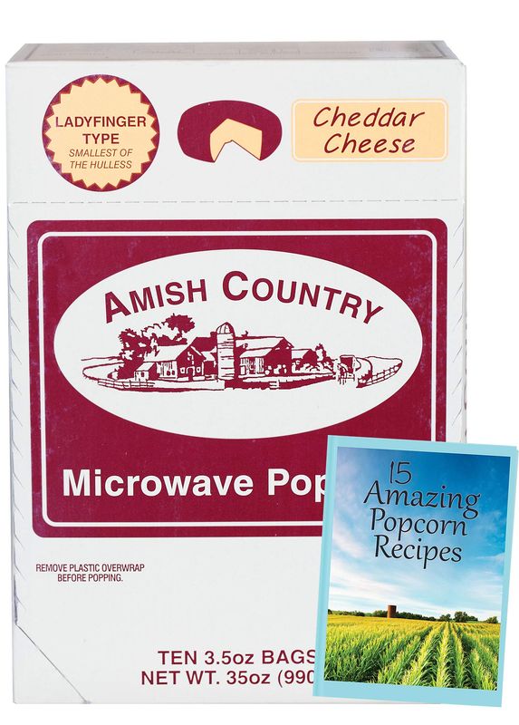 Amish Country Popcorn | Old Fashioned Microwave Popcorn | 10 Bags Cheddar Cheese Ladyfinger | Non-GMO, Gluten Free, Microwaveable and Kosher (10 Bags)
