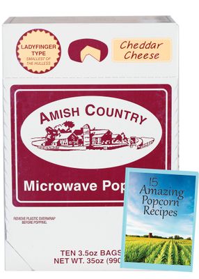 Amish Country Popcorn | Old Fashioned Microwave Popcorn | 10 Bags Cheddar Cheese Ladyfinger | Non-GMO, Gluten Free, Microwaveable and Kosher (10 Bags)