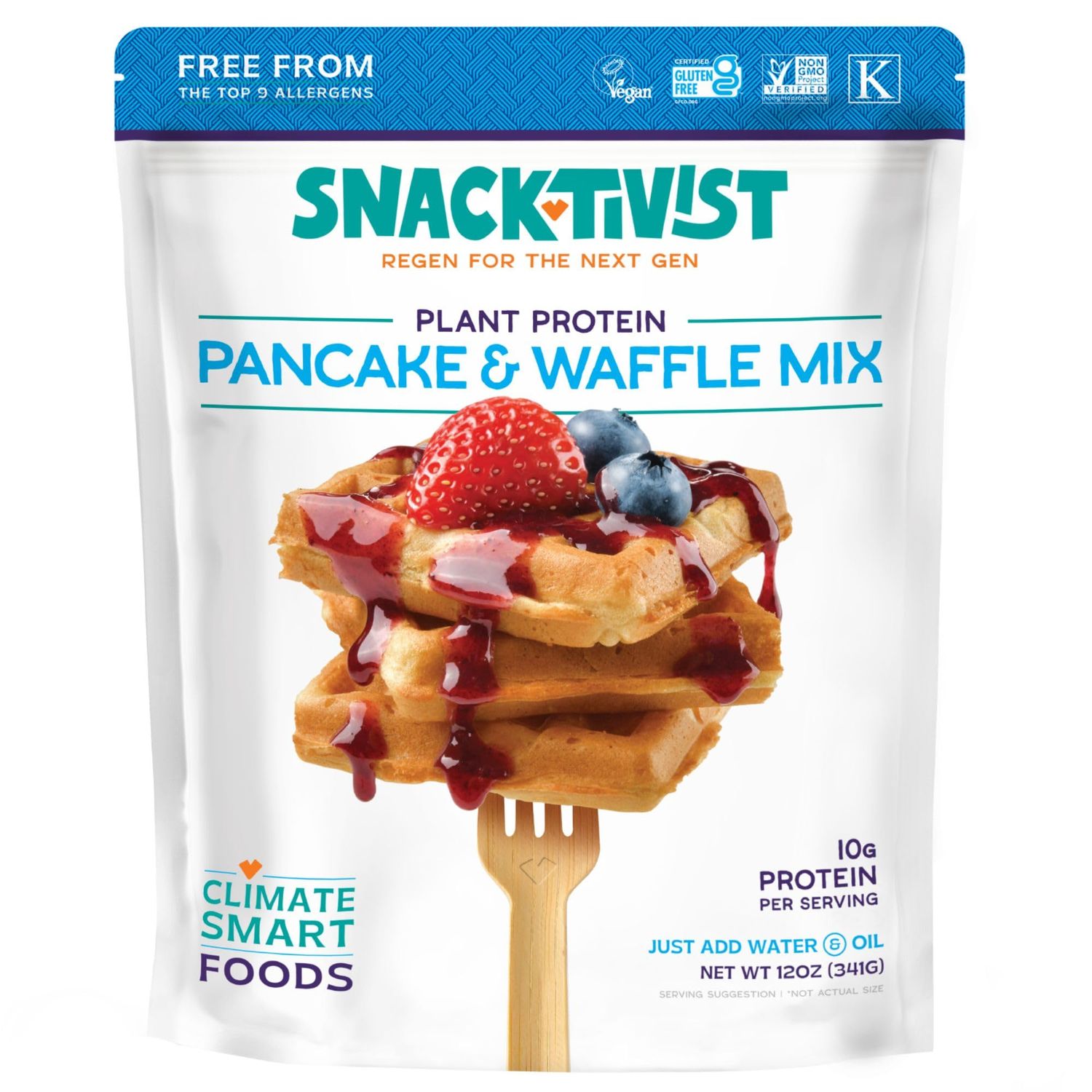 Snacktivist Plant-Based Protein Pancake &amp; Waffle Mix, Gluten-Free, Non-GMO, Vegan, 12 Ounce