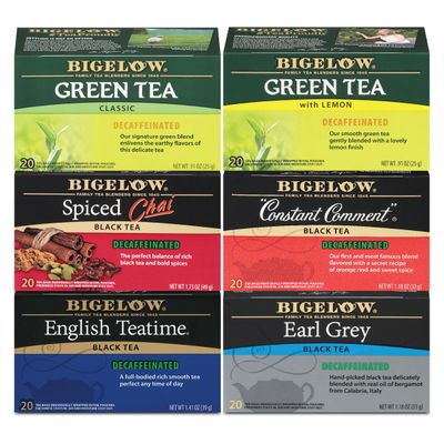 Bigelow Tea Decaffeinated Tea 6 Flavor Variety Pack, Decaf Tea with Green Tea, Spiced Chai, Constant Comment, English Teatime and Earl Grey Tea, 20 Count Box (Pack of 6), 120 Total Tea Bags