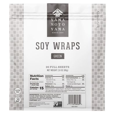 Yamamotoyama Sushi Soy Wrapper, Spinach Green, 80 grams, 20 Count (Pack of 1)