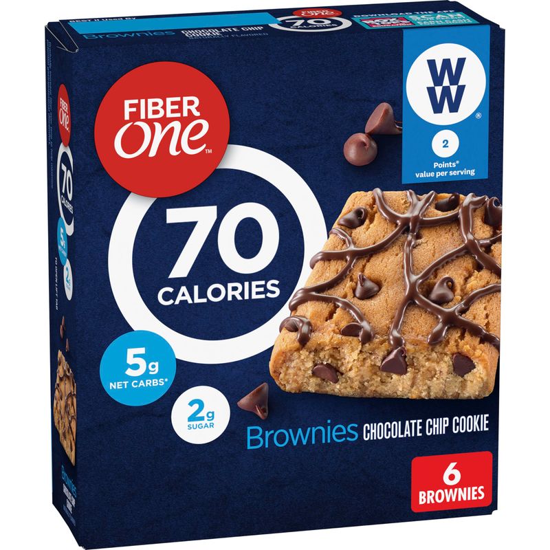 Fiber One 70 Calorie Brownies, Chocolate Chip Cookie, Snack Bars, 6 Bars, 5.34 oz