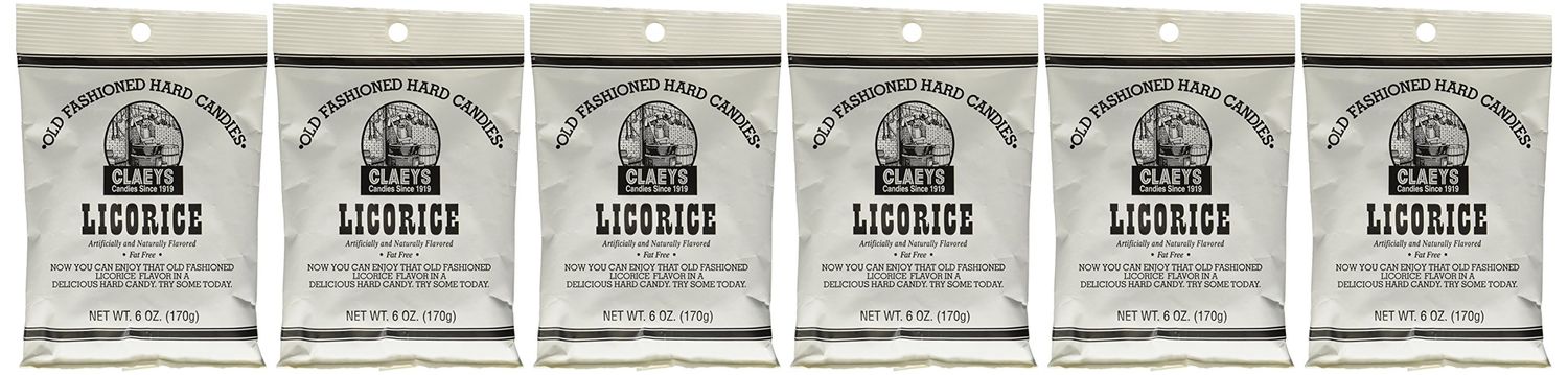 Claeys Candies Licorice - Old Fashioned Hard Candy - Artificially and Naturally Flavored - Fat-Free - 6 Ounce - 6-Pack