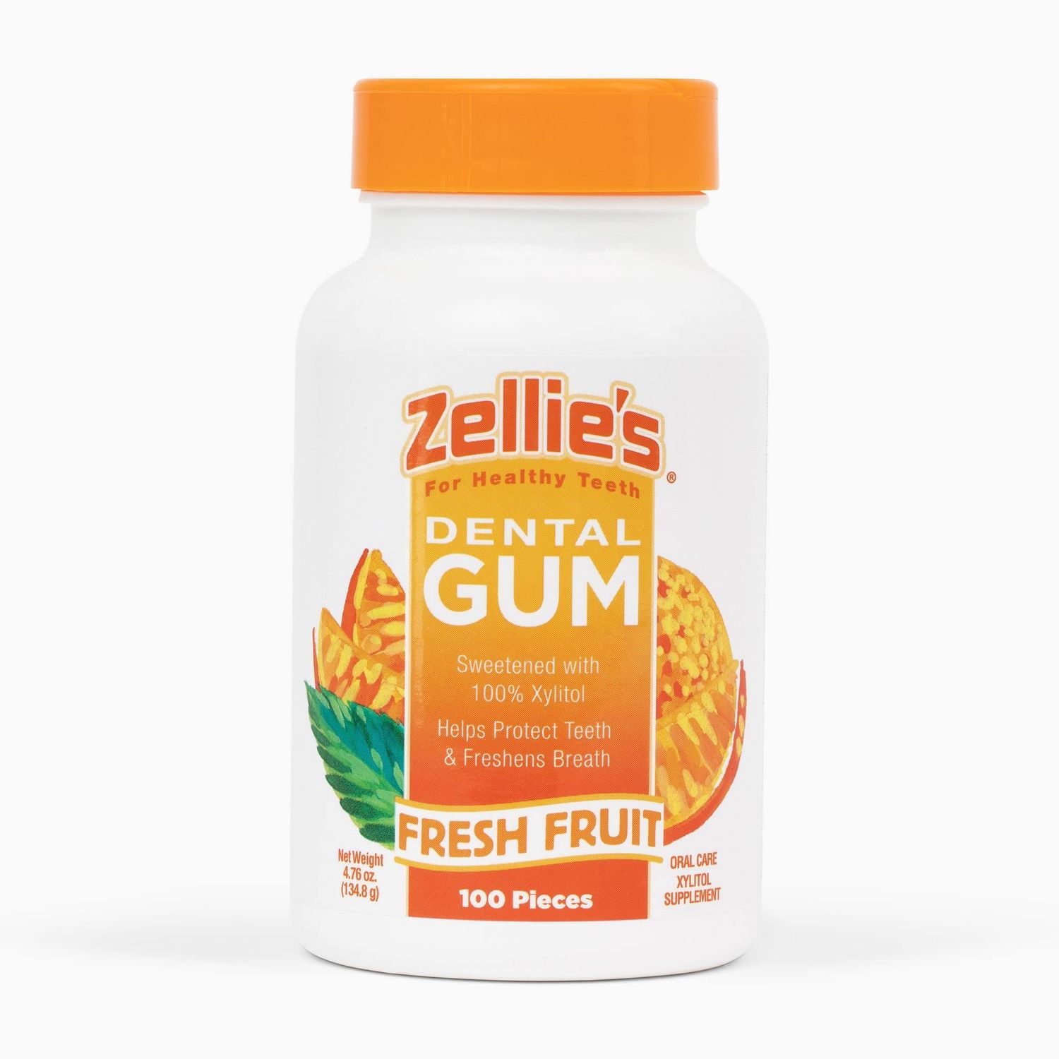 Zellie&#39;s | 100% Xylitol Sugar Free Fresh Fruit Chewing Gum | Fresh Fruit Flavor (100 Count (Pack of 1))