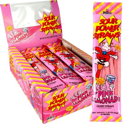 Sour Power Candy Straws, Pink Lemonade, 1.75 oz (Pack of 24)