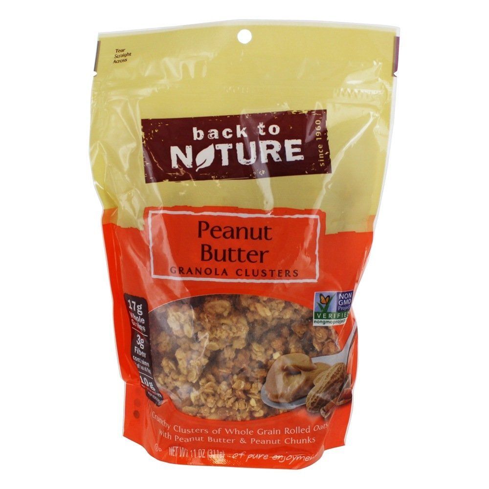 Back to Nature Granola Clusters Cereal - Non-GMO, Plant Based Snacks made with Whole Grain Rolled Oats - Peanut Butter, 11 Ounce