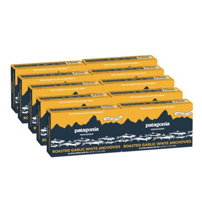 Patagonia Provisions Roasted Garlic White Anchovies | Responsibly Sourced in Spain | 21g Protein &amp; Gluten Free | 4.2 Oz (Pack of 10)