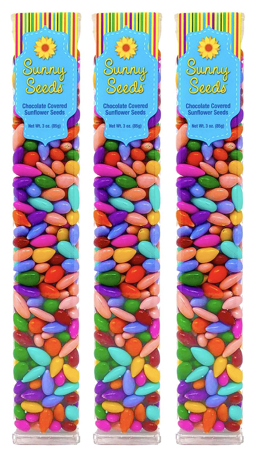 Chocolate Covered Sunflower Seeds Multicolored Candy Coated Treats - Rainbow Party Favors - Sweet and Crunchy Topping - Pack of 3
