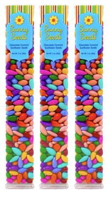Chocolate Covered Sunflower Seeds Multicolored Candy Coated Treats - Rainbow Party Favors - Sweet and Crunchy Topping - Pack of 3