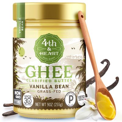 4th &amp; Heart Vanilla Bean Grass-Fed Ghee, Clarified Butter, Keto, Pasture Raised, Non-GMO, Lactose and Casein Free, Certified Paleo (9 Ounces)