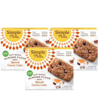 Simple Mills Almond Flour Snack Bars, Spiced Carrot Cake - Gluten Free, Made with Organic Coconut Oil, Breakfast Bars, Healthy Snacks, Paleo Friendly, 6 Ounce (Pack of 3)