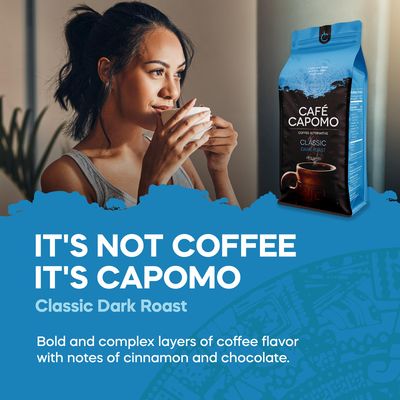 Cafe Capomo Coffee Alternative, Maya Nut Herbal Coffee Substitute, Caffeine &amp; Acid Free Coffee Replacement, Classic Dark Roast, 11 oz., 25 Years of Premium Service