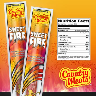 Country Meats, Meat Sticks, 0 Trans Fat, USDA Certified, Good Source of Protein, Carb Conscious Snack (24 Meat Sticks, Sweet Fire)