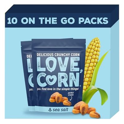 LOVE CORN Sea Salt 1.6oz x 10 Bags - Delicious Crunchy Corn - Healthy Family Snacks - Gluten Free, Kosher, NON-GMO - Alternative for Chips, Nuts, Crackers &amp; Pretzels - Perfect for Charcuterie Boards