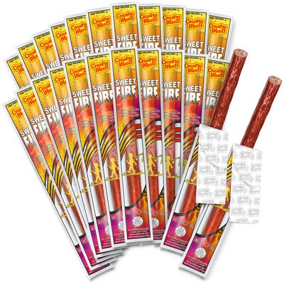 Country Meats, Meat Sticks, 0 Trans Fat, USDA Certified, Good Source of Protein, Carb Conscious Snack (24 Meat Sticks, Sweet Fire)