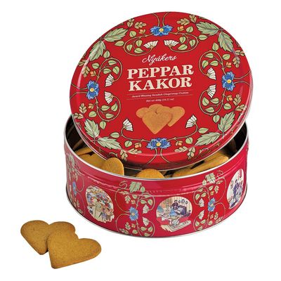 Nyakers Swedish Ginger Cookies - Sweet and Spicy Heart-Shaped Gingersnaps - Swedish Style Cookies - Delicious Cookies on the Go - Red Tin 14.11oz