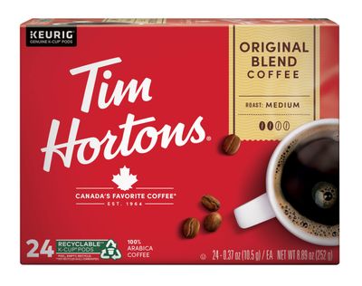 Tim Hortons Original Blend, Medium Roast Coffee, Single-Serve K-Cup Pods Compatible with Keurig Brewers, 24 Count(Pack of 1)(Packaging may vary)