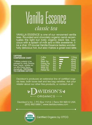 Davidson's Organics, Vanilla Essence, 8-count Tea Bags, Pack of 12