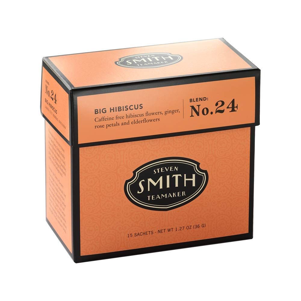 Smith Teamaker | Big Hibiscus No. 24 - Hibiscus, Ginger, Rose Petals &amp; Elderflowers | Sugar-Free, Non-GMO, Plant Based Caffeine-Free Hibiscus Blend (15 Sachets, 1.27oz each)