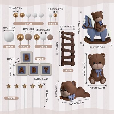 Bear Cake Topper, Bear Cake Decorations with Balls Stars Cake Toppers for Boys Girls Baby Shower Birthday Party Decorations (Dark Brown)