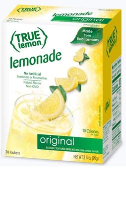 TRUE LEMON Original Lemonade Drink Mix| Made from Real Lemon | No Preservatives, No Artificial Sweeteners, Gluten Free | Water Flavor Packets &amp; Water Enhancer with Stevia 30 Count (Pack of 1)
