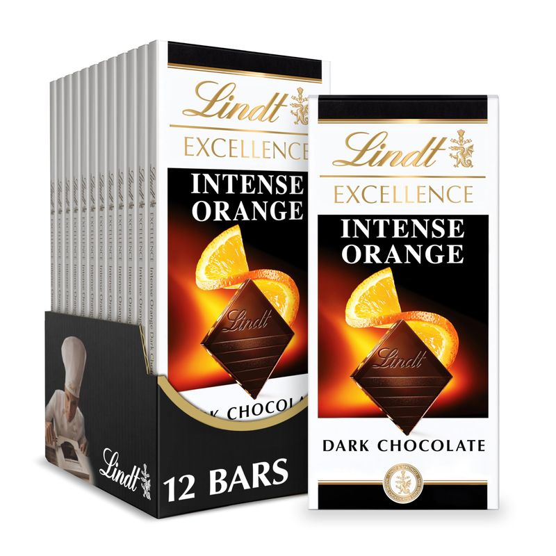 Lindt EXCELLENCE Intense Orange Dark Chocolate Bar, Dark Chocolate Candy with Orange and Almond Slivers, 3.5 oz. (12 Pack)