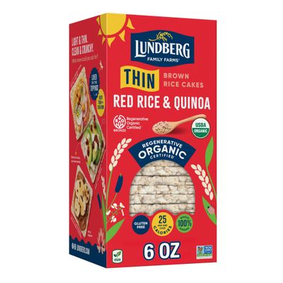 Lundberg Organic Thin Stackers, Red Rice &amp; Quinoa, Salt-Free, Thin Multigrain Rice Cakes, Gluten-Free, Vegan, Healthy Snacks, 6 oz (Pack of 1)