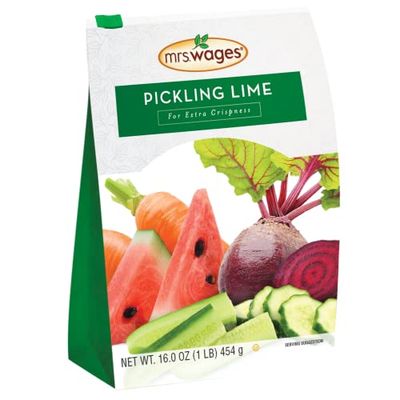 Mrs. Wages Pickling Lime, Easy-To-Make, Crispy Flavorful Pickles, Tasty Creations, Long-Lasting Resealable Bag, Variety of Uses, 1 lb Resealable Bag
