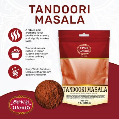 Spicy World Tandoori Masala Spice Mix Seasoning 7 Oz - 18 spice blend - Premium Quality Tandori Masala, Marinade & Grill Spice Blend, Blended Right Here in the USA!