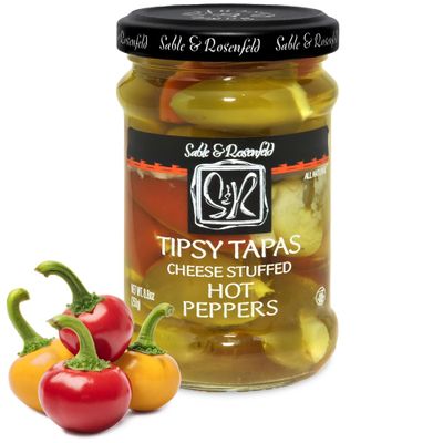 Tipsy Tapas Cheese Stuffed Hot Peppers - Gluten-Free Hot Stuffed Peppers with Cream Cheese for Sandwiches, Appetizers - Sable &amp; Rosenfeld, 8.8 Oz, Pack 1