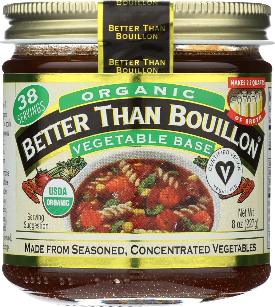 Better Than Bouillon Organic Vegetable Base, Made from Seasoned &amp; Concentrated Vegetables, Organic &amp; Vegan, Makes 9.5 Quarts of Broth, 8 OZ Jar (Pack of 3)