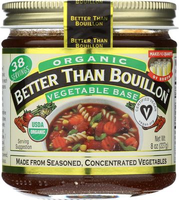 Better Than Bouillon Organic Vegetable Base, Made from Seasoned &amp; Concentrated Vegetables, Organic &amp; Vegan, Makes 9.5 Quarts of Broth, 8 OZ Jar (Pack of 3)