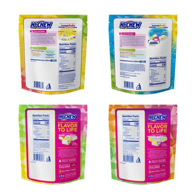 HI-CHEW Variety Pack, 4 Stand Up Pouches | Original Tropical Fruit Combos Sweet &amp; Sour | Unique Fun Soft &amp; Chewy Taffy Candy | Immensely Juicy Exotic Fruit Flavors | Individually Wrapped for Sharing