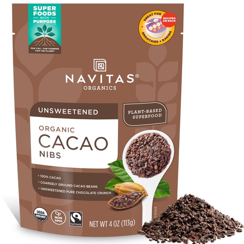Navitas Organics Cacao Nibs, 4 oz. Bag, 38 Servings - Organic, Non-GMO, Fair Trade, Gluten-Free