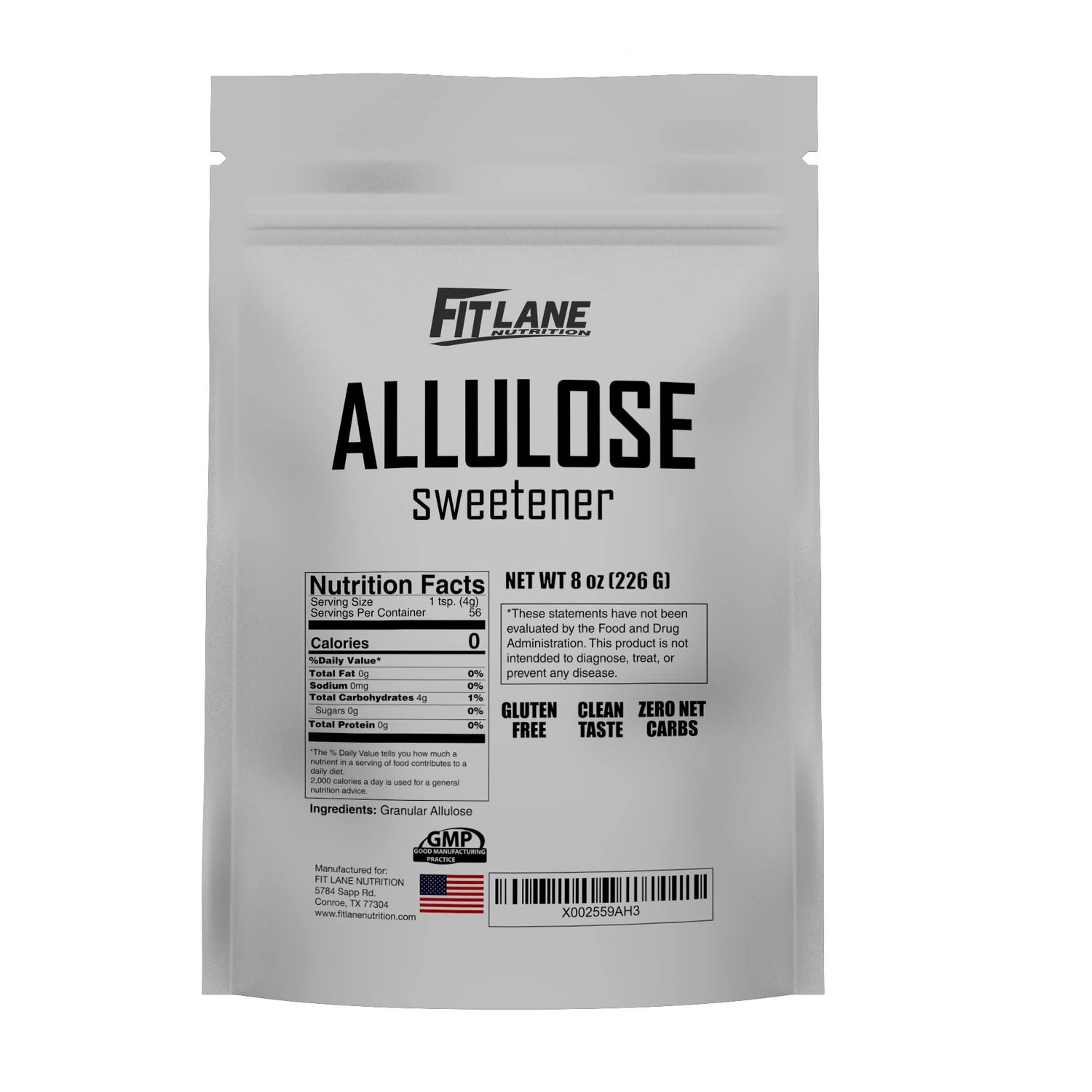 Allulose Sweetener 8 oz - Pure Low Calorie Zero Net Carb Natural Keto Sugar Substitute With No Aftertaste - Perfect for Baking and Sweetening Your Favorite Foods - By Fit Lane Nutrition