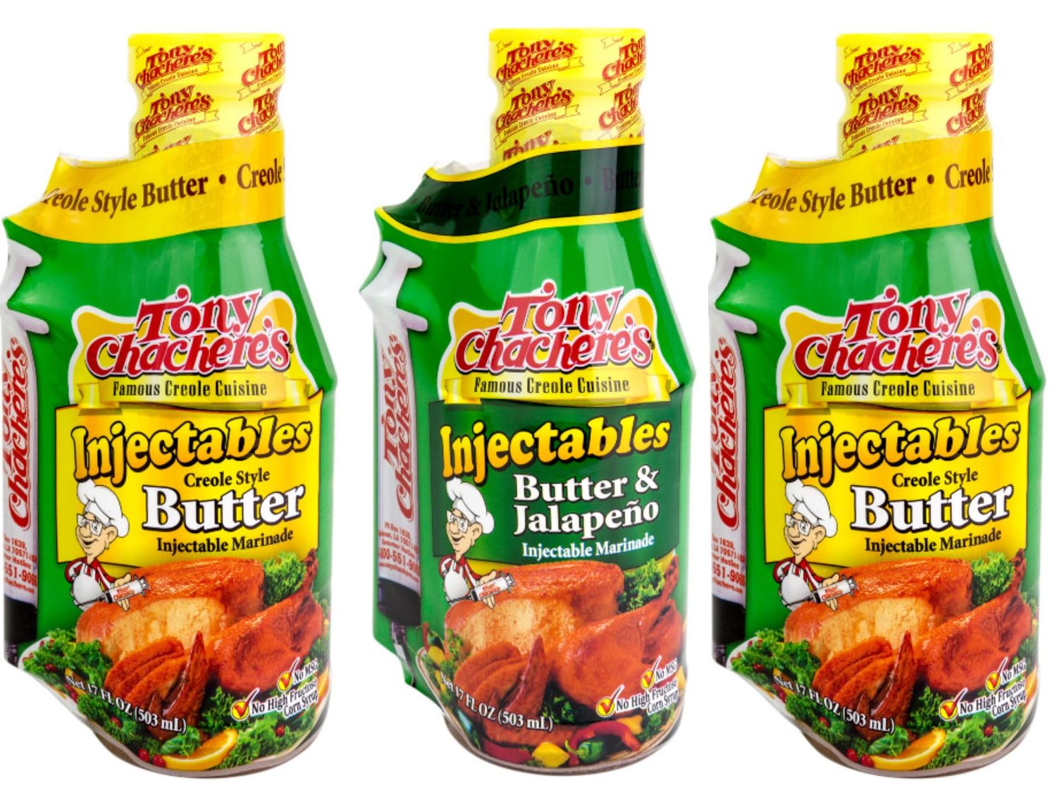 Tony Chachere Injectable Marinade Variety Pack, Butter and Jalapeno, 17 Fl. Oz, 3 Count