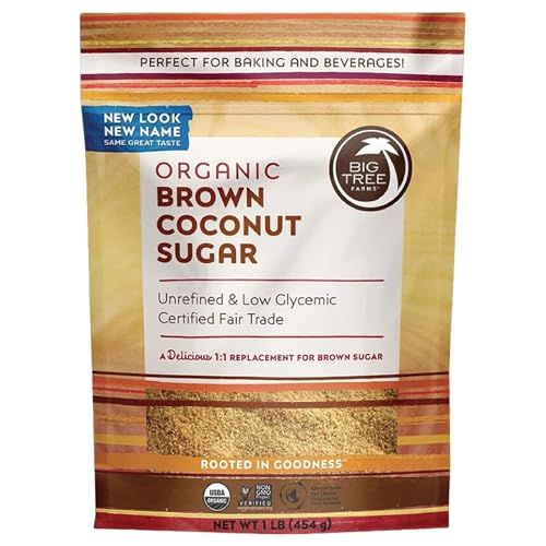 Big Tree Farms Organic Brown Coconut Sugar - Coconut Palm Sugar, Unrefined, Fine Crystals, Cane Sugar Replacement, Coconut Blossom Nectar, Vegan, Perfect for Baking - 1 Pound (Pack of 1)
