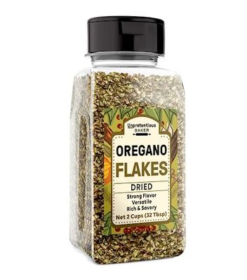 Unpretentious Oregano Leaf Flakes, 2 Cups, Rich in Flavor, Versatile Ingredient, Convenient Shaker Bottle