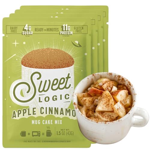 Sweet Logic Keto Dessert Mug Cake Mixes - Apple Cinnamon Muffin - Low Sugar Gluten-Free - Low Carb - Diabetic-Friendly Sweets - Natural Ingredients - High Protein - Delicious Keto Treats (4 Pack)