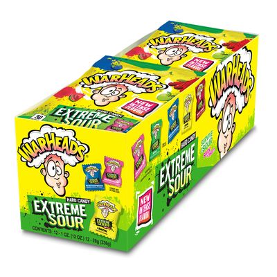 WARHEADS - Extreme Sour Hard Candy - Sour Apple, Black Cherry, Blue Raspberry, Lemon &amp; Watermelon Flavors - 1 oz. Bags - 12 Pack