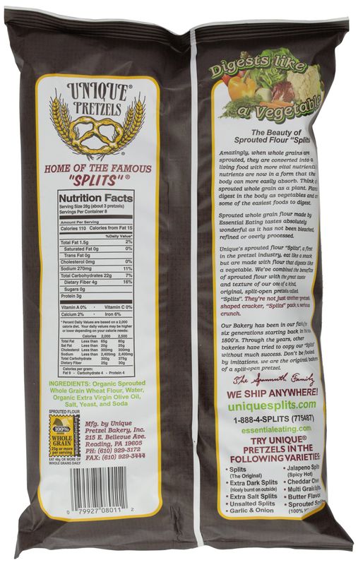 Unique Pretzels Unique Sprouted Whole Grain Splits Pretzels, 8 oz