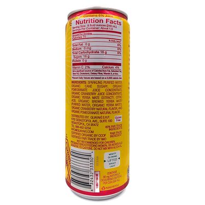 Organic Yerba Mate, Sparkling Cranberry Pomegranate, 12 Ounce (pack Of 12)