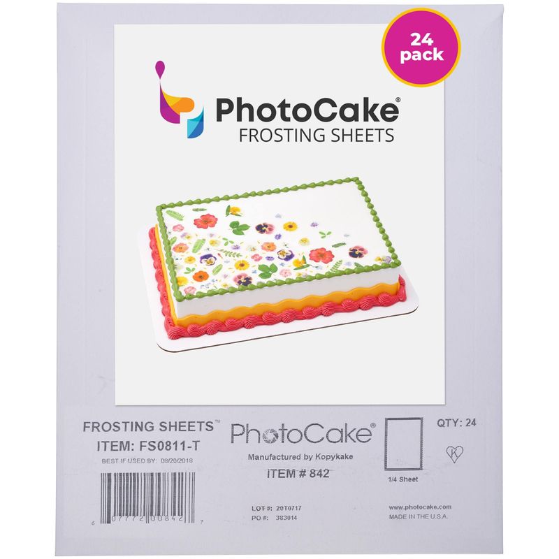 PhotoCake Frosting Sheets, Edible Frosting Sheets for Cakes, Edible Printer Paper, 1/4 Sheet, 8.5 x 11 inch (Pack of 24)
