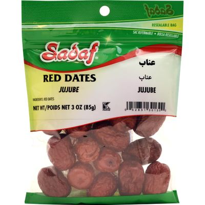 Sadaf Red Dates Anab - Red Dates for Cooking &amp; Snacking - Jujube Snack - Datiles - Kosher - 3 Oz Resealable Bag