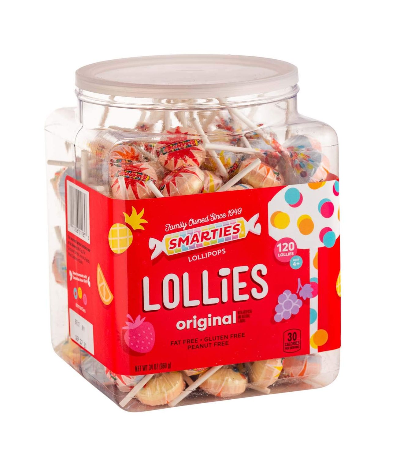 Smarties Lollies | Gluten Free, Peanut ,Fat Free Assorted Fruity Flavors, Low Calorie Perfect for Birthdays, Parties Made by US Candy Company Since 1949 - 34 oz 120 Count Lollipops
