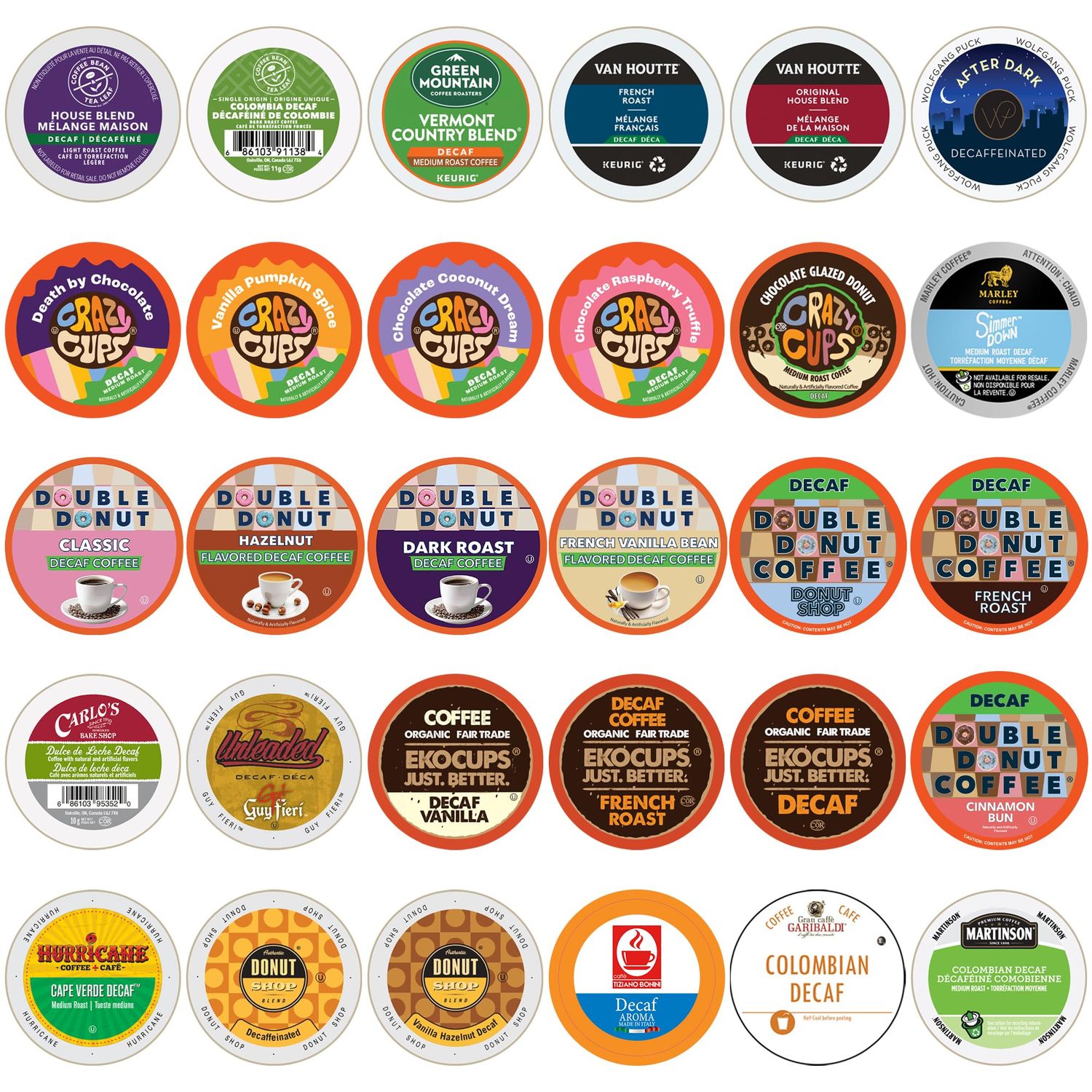 Decaf Coffee Pods Variety Pack, Decaf Coffee Pods For Keurig Coffee Maker, Single Serve Decaffeinated Unflavored And Flavored Coffee Pods For K Cup Brewers, 30 Count