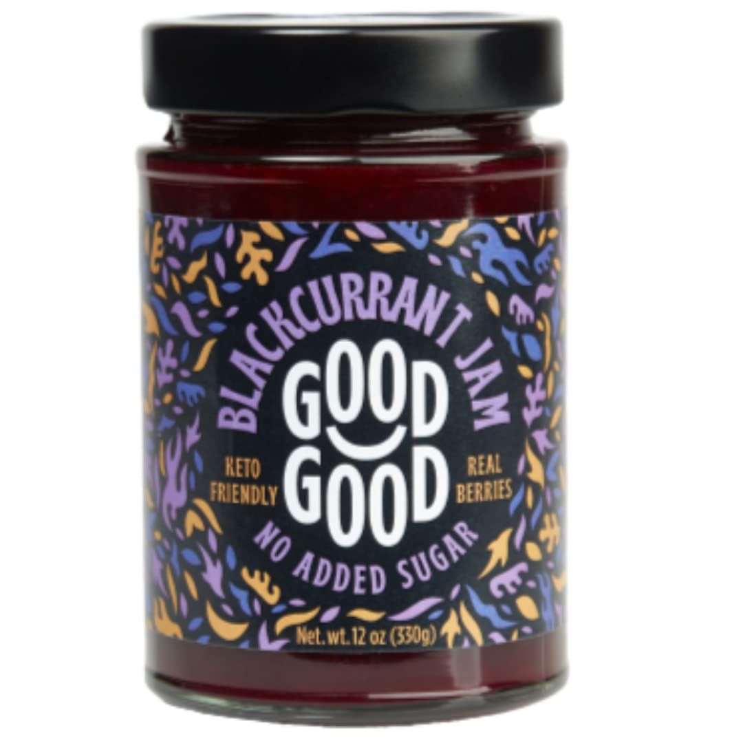 GOOD GOOD No Added Sugar Blackcurrant Jam - Keto Friendly Jelly - Low Carb, Low-Calorie and Vegan - Diabetic Friendly - 12oz / 330g (Pack of 1)