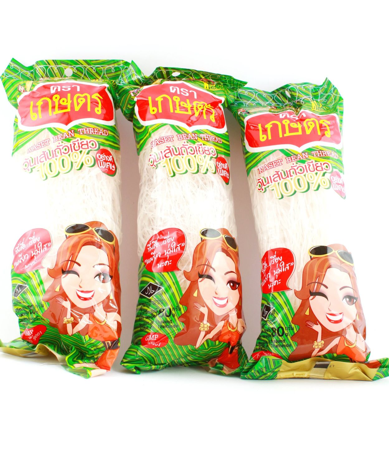 Kaset Brand Thai Bean Thread Glass Noodles - 8.46 oz (2.82 oz x 3 Sachets) From Thailand by Kaset