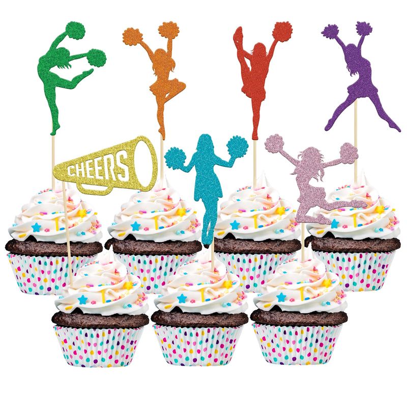 Gyufise 28 Pack Cheerleading Cupcake Toppers Colorful Glitter Cheerleader Silhouette Toothpicks Gymnast Girl Cake Picks Decorations for Gym Theme Baby Shower Birthday Party Favors Supplies