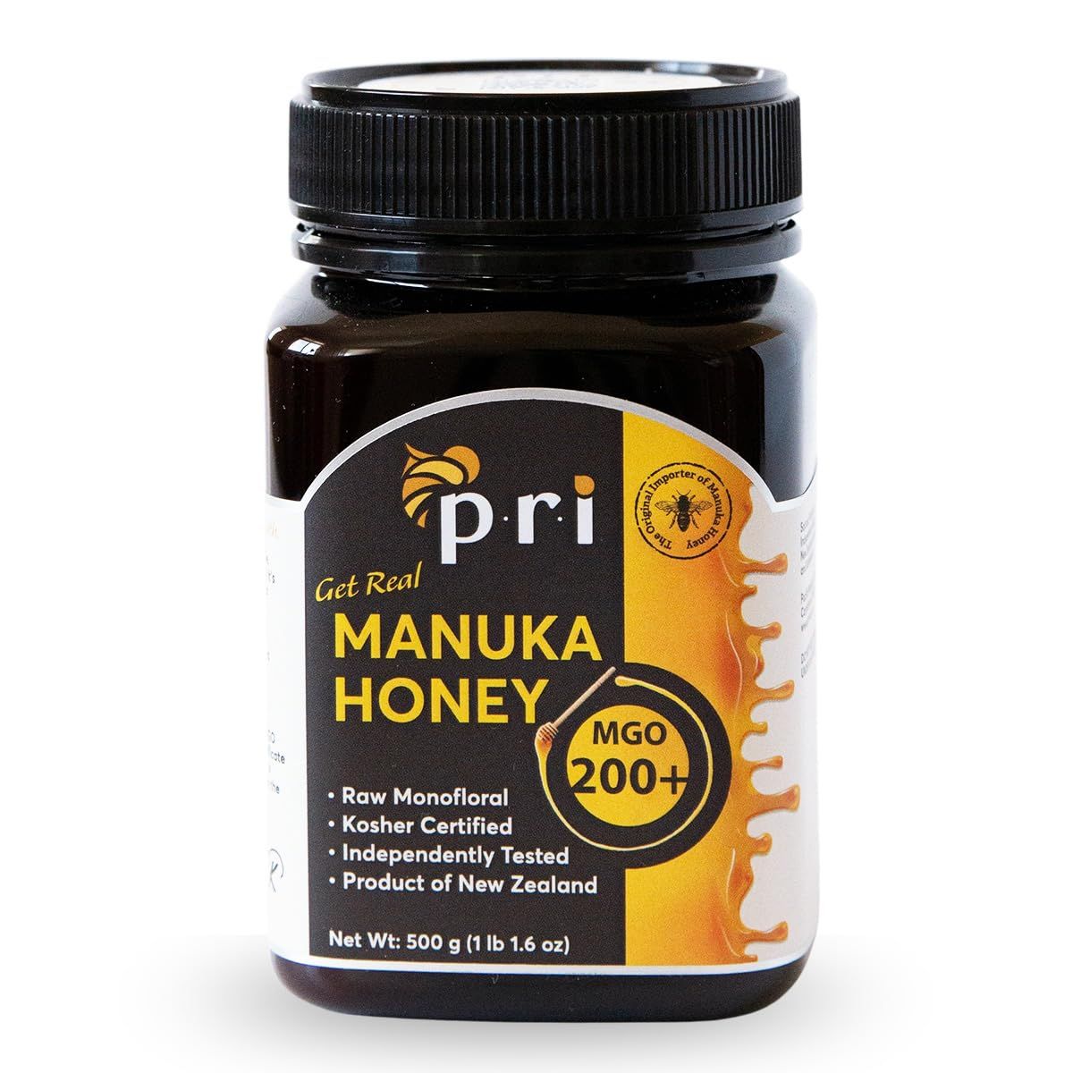 P.R.I Manuka Honey, Certified MGO 200+, Raw New Zealand Manuka Honey, 500g Jar